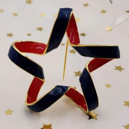 Pins, Brooches Independence Day Jewelry Opens Ribbon Style Five Point Blue Red Enameled Star Pins Goldtone Women Dress Shirt Accessory