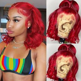 Lace Wigs Red Bob Frontal Yellow 99j Burgundy Wavy Curly 13X4 Front Wig Full Density Coloured Human Hair Closure