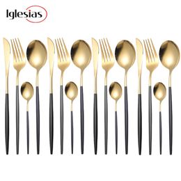 Black Cutlery Set Forks Spoons Knives Tableware Steel Cutlery Set Stainless Steel Dinnerware Set Spoon Knife Fork 211108