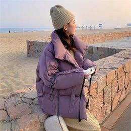 Winter Women Jacket Thick Padded Cotton Coats Very Warm Korean Female Long Sleeve Loose Puffer Oversized Bubble Parka Coat 211013