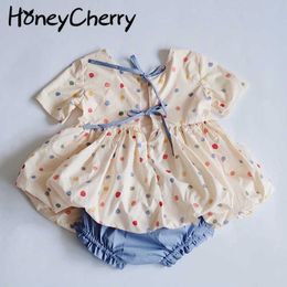 summer children color polka dot shirt and shorts set bud skirt girl bow two sets girl clothes outfits 210701