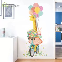 Cartoon giraffe wall sticker Colour balloon door stickers porch decoration kids room decoration bedroom wall decor home decor 210308