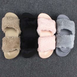 Fashion Scuff Shoes Woman Winter Slippers Indoor Designer Sandals Lady Scuffs Fur Womens Slides Size 36-41