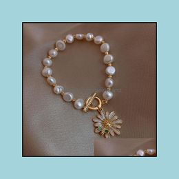 Charm Bracelets Jewellery S1710 Fashion Vintage Daisy Pendant Sunflower Pearl Beads Bracelet Drop Delivery 2021 9Lk0B
