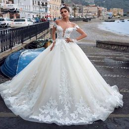 Modern Plus Size A Line Wedding Dresses Sheer Neck Illusion Long Sleeve Lace Appliqued Ruched Backless Wedding Bridal Gowns Robe de mariee