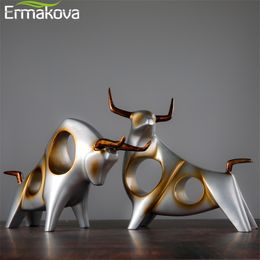 ERMAKOVA Cattle Statue Ox Home Decor Living Room Bull Sculpture Wine TV Cabinet Ornament Crafts Abstract Animal Figurine 210607