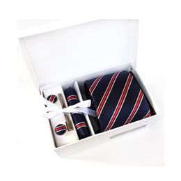 New Fashion Brand Striped Men Neck Ties Clip Hanky Cufflinks box sets Formal Wear Business Wedding Party Tie for Mens K022252