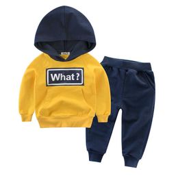 Spring Kids Sets For Boys Letters Tops Pants Children Clothing Sets Casual Cotton Hooded Top Boys Clothes Two Piece Set 210713