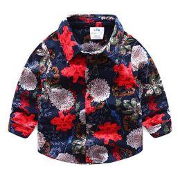 2-11 12 Years Kids Baby Big Flower Print Shirt Autumn Spring Fashion Cotton Turn Down Collar Boys Floral Long Sleeve Shirt 210701