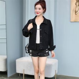 Denim Jacket Women Short Jeans Overcoat Ladies Jackets Tops cowboy jacket Collar Slim White Black High Quality 211014