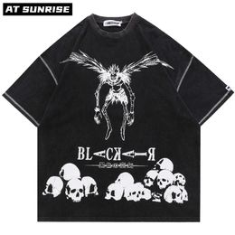 Hip Hop Streetwear Harajuku T Shirt Japanese Death manga Note Print Tshirt Men Summer Short Sleeve T-Shirt Cotton Loose Tops Tee 220224