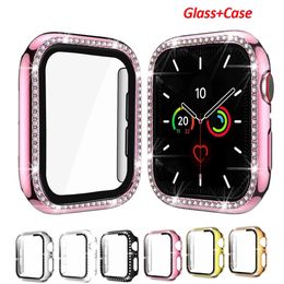 Diamond Iwatch Glass Case Protetora para Apple Watch Cover Serie 6 SE 5 4 321 Protetor de tela Acessórios