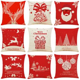 Cushion/Decorative Pillow Christmas Cushion Cover For Chair 45x45cm Red Elk Santa Printed Seat Cushions Home Decor Sofa