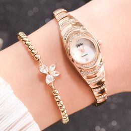 2pcs/set Fashion Delicate Rhinestone Sier Bracelet For Women Ladies Wrist Watch Relogio Feminino