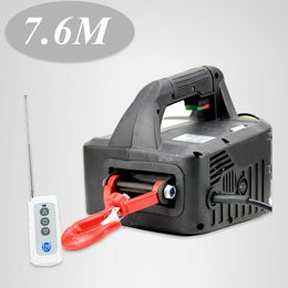110V/220V 500KGX7.6M Portable Electric Winch Wireless Remote Controller Wire Rope Hoist Traction Block Windlass