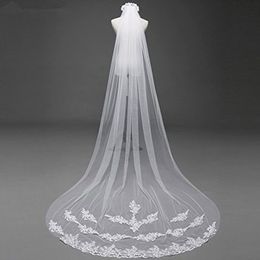 Bride Veils White Applique Tulle 3 Metres veu de noiva long wedding bridal accessories lace veil