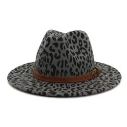 Wide Brim Hats Trendy Big Unisex Flat Wool Felt Jazz Fedora Hat Winter Autumn Leopard Print Formal Top Cap For Party