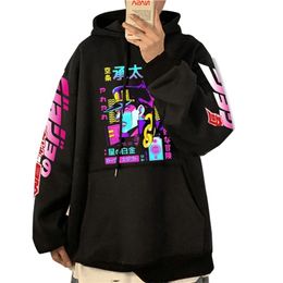 Anime Jojo's Bizarre Adventure Impresso Hoodies Hip Hop Sueter Manga Longa Pulôver Loose Imprimir Streetwear para homens e mulheres 220214