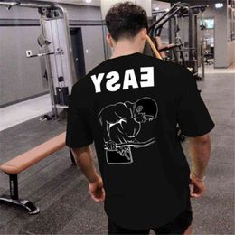 2020 Workout Clothes Cotton Loose fit Gyms T Shirts Mens Short Sleeve T-shirt Muscle Gyms Fitness Clothing Bodybuilding Tops G1222