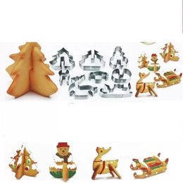 8pcs/set Baking Tools 3D Gingerbread house Stainless Steel Christmas Cookie Cutters Set Biscuit Mould Fondant Cutter By sea