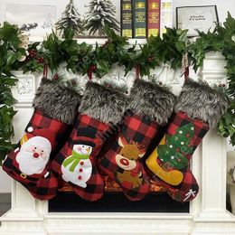 Plush Christmas Stocking Gift Bags Large Size Latticed Candy Bag Xams Tree Decoration Socks Ornament Christmas Gift Wrap DAJ78