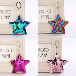 Cute Shiny Sequins Star Keychain Fashion Colorful Bling Key Chain Women Men Bag Hanging Pendant Jewelry Keyring Accessories