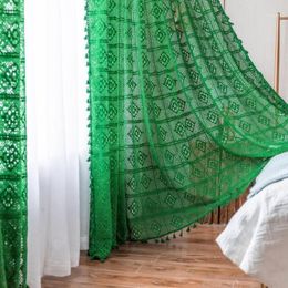 Romantic Cotton Lace Curtains Vintage Long Pink Green Sheer Window Curtain Hollow Out Cortinas Living Room Bedroom Decor ZC107