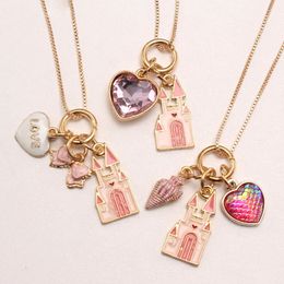 Kids Baby DIY Jewellery Gold Colour Princess Castle/Heart Pendant Necklace Chain Choker For Girls Christmas Gift
