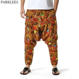 Men Women Cotton Harem Yoga Baggy Genie Boho Pants Mens Afircan Print Drop Crotch Jogger Sweatpants Hip Hop Harajuku Trousers X0723