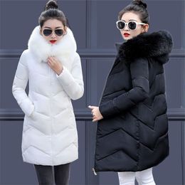 Large Size 6XL 7XL Women's Winter Jacket Fashion White Black Coat Female Big Fur Hooded Parkas Warm Long Outwear 210913