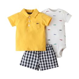 3pcs Summer 2021 Bodysuit Toddler Sets Casual Short Sleeve T-shirt + Shorts Girl Clothing Baby Boys Outfit 210309