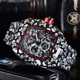 Top Marke Luxury Quarz Kopie Richard Uhren Fall 6pin Sekunden Gummi Gummi Armbanduhr Männliche Uhr Relogio Masculino