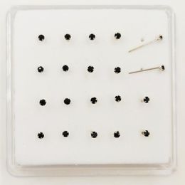 Other 925 Sterling Silver Nose Piercing Tiny Black Crystal Pin Straight Stud Nariz Jewellery 20pcs/pack