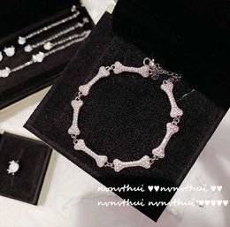 Earrings & Necklace Puppy Bone Punk Hip Hop Flash Rhinestone Luxury Silver-color Banquet Exaggerated Cool Sweet Girls Choker