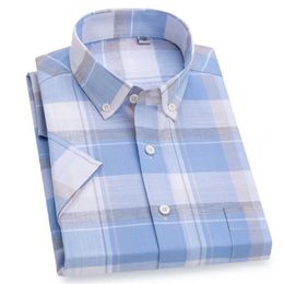 Pure Cotton Plaid Shirts For Men High Quality Short Sleeve Fashion Checkered Shirts Male Cool Summer Breathable with Pocket 210628