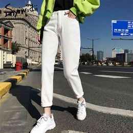 White Jeans for Women High Waist Harem Mom Jeans Spring Plus Size Black Women Jeans Streetwear Denim Pants Beige Blue 210730