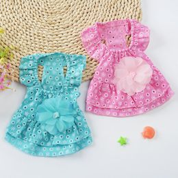 Dog Apparel 2021 Summer Cute Floral Pet Dress Vestidos For Small Dogs Princess Luxury Wedding Cats Clothes Pink/Blue