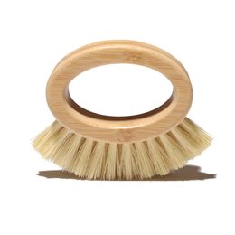 Pot brush kitchen vegetable and fruit brush creative oval bamboo dish brush ring sisal hemp cleaning brushs