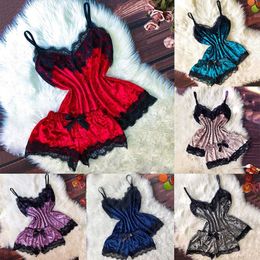 2pcs Womens Lace Sleepwear Designer Sexy Satin Babydoll Lingerie Nightdress Pamas Set Nightclub Outfit