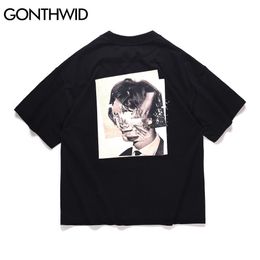 GONTHWID T-Shirts Streetwear Creative Photograph Print Short Sleeve Tees Hip Hop Harajuku Casual Tshirts Men Fashion Cotton Tops C0315