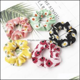 Hair Rubber Bands Jewelry Cute Chiffon Scrunchies Women Daisy Floral Scrunchie Elastic Girls Ties Ponytail Holder Aessories Drop Delivery 20