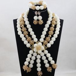 Earrings & Necklace Beautiful Nigerian Wedding Jewellery Set African Statement Women Gift Beads White ANJ404