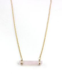 2021 Fashion Gold Colour Natural Stone Pink Cylinder statement necklace For Women brand Jewellery