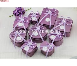 Фиолетовый олова металлический коробка подарок конфеты упаковочные банки сердца круглый квадратный контейнер bonbonniere, 25шт / лотереи