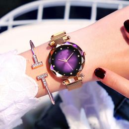 Wristwatches Women Watches Luxury Rose Gold Starry Sky Magnetic Mesh Rhinestone Quartz Wristwatch Lady Diamond Watch Female Clock