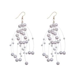 long pearl earrings wedding UK - Dangle & Chandelier Women's Tassel Pearl Earrings Fashion Jewelry Real Natural Freshwater Long For Women Wedding Party Gift