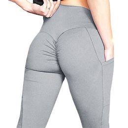 Ruched Butt Leggings Pockets High Waist Patchwork Grey Sexy Workout Female Bodybuilding Jeggings Jogging Femme Pantalon 210604