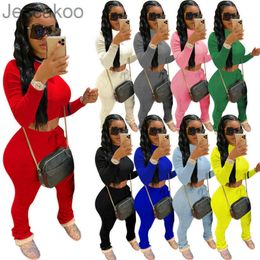 Women 2 Piece Set Tracksuit 2022 Fashion Solid Colour Long Sleeve T Shirt Top Pleated Trousers Sport Outfits Ladies Plus Size Casual Suits