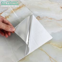 Kitchen Oil-proof Marble Stickers PVC Waterproof Self-adhesive Aluminium Foil Wallpaper Bathroom Desk Cabinet Contact Paper Vinyl 210308