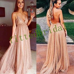 Party Evening Dress Women Sexy Sequins lace prom Dresses V-neck Backless Womens Clothing